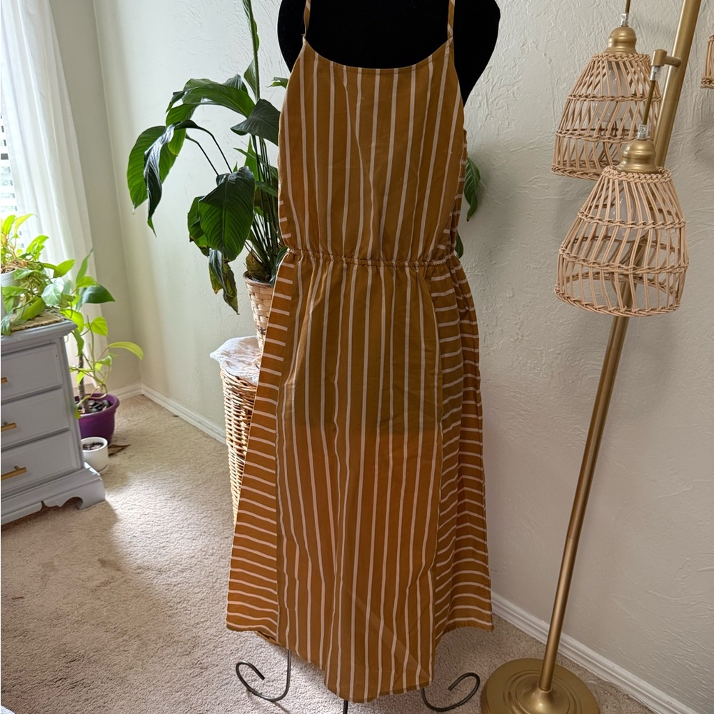 LOFT Mustard and White Striped Maxi Dress